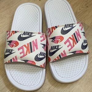 Nike White and Multicolor Slide Sandals- RUNS SMALL!